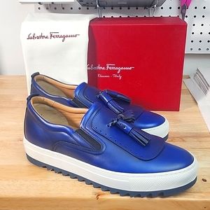 Salvatore Ferragamo Blue Leather Sneakers